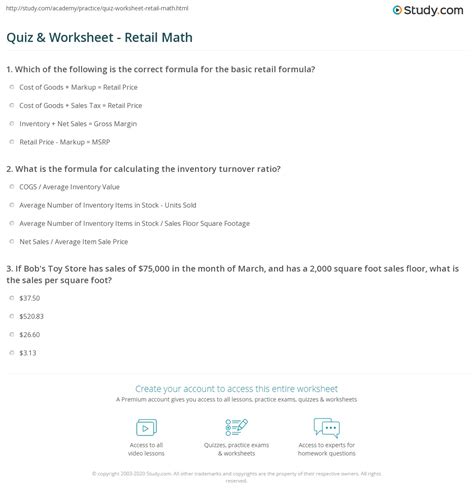 Retail Math Quiz .